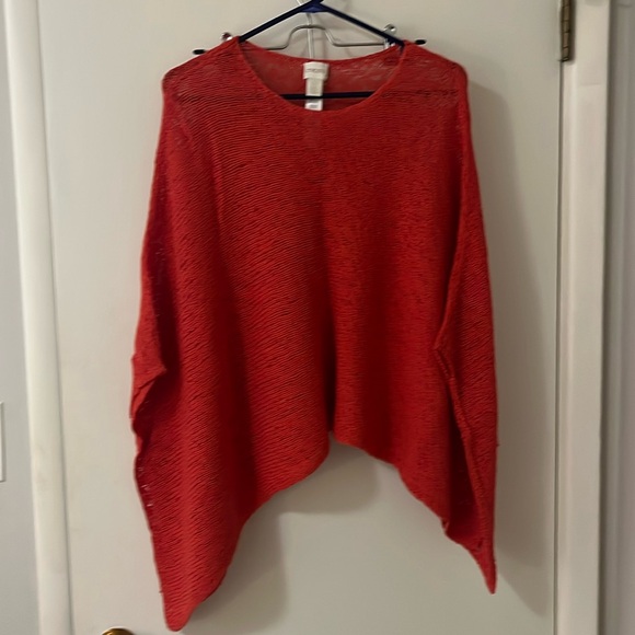 Chico’s one size (OS) dark coral knit poncho - Picture 1 of 3